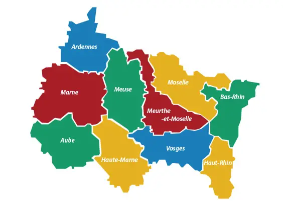 Carte de la région Grand Est pour projet d'installation de pompe à chaleur